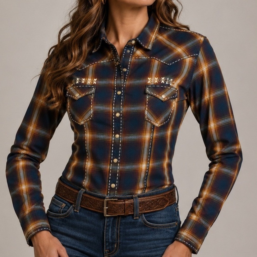 Panhandle Slim Western Plaid Pearl Snap Shirt Embroidered Cowgirl Womens S
